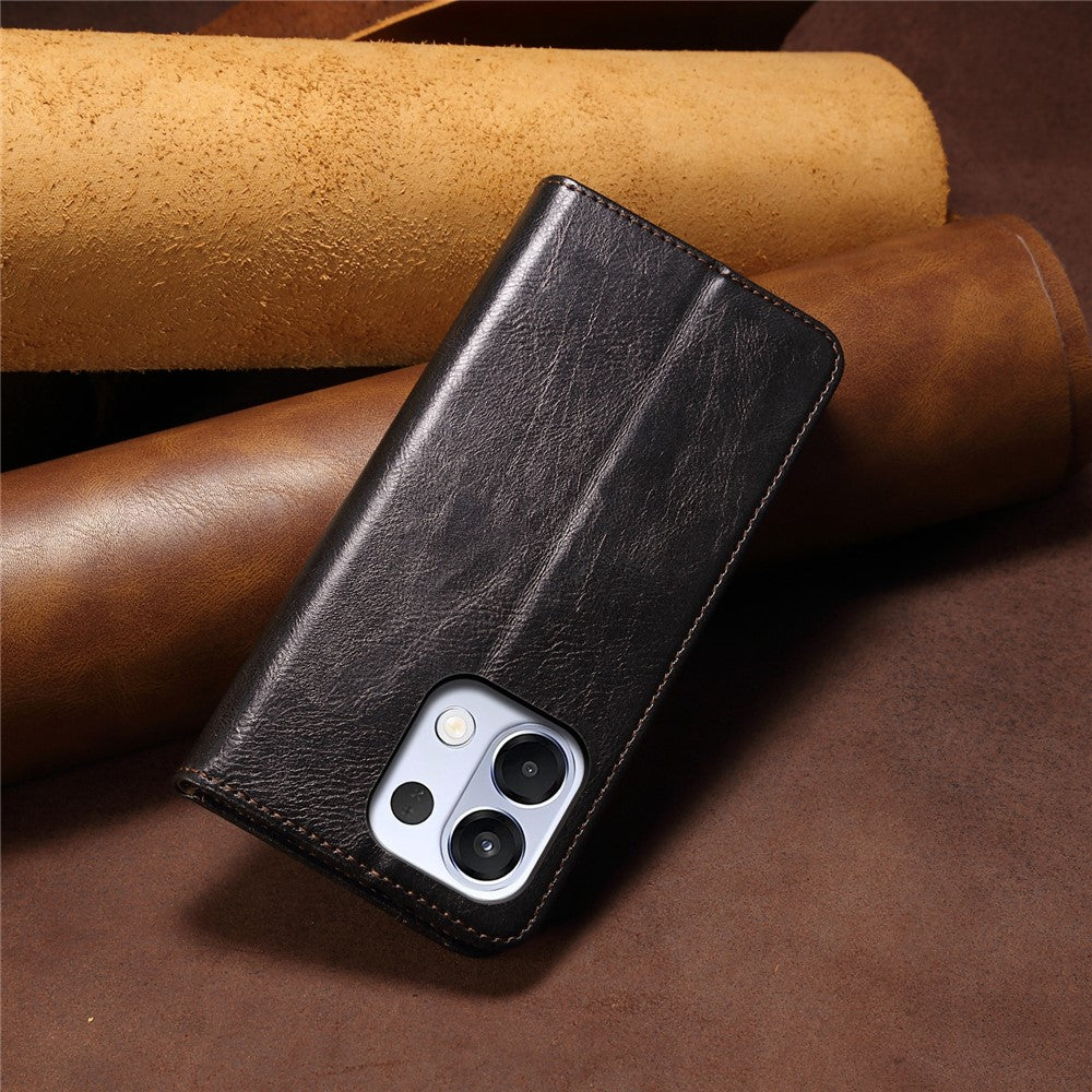 For Oppo K13 5G / K12s Case Crazy Horse Texture Waxy Leather Wallet Stand Phone Cover - Black