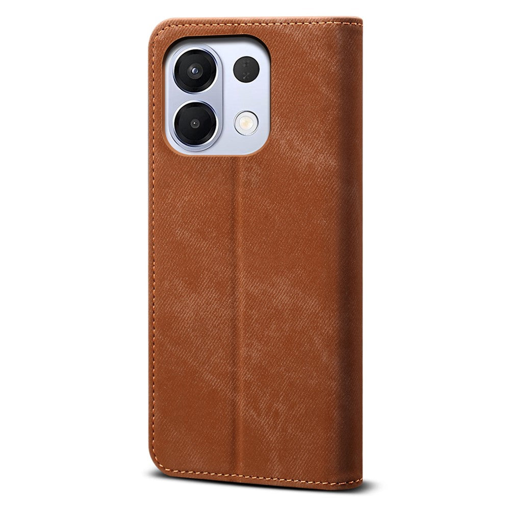For Oppo K13 5G / K12s Case Jeans Cloth Texture Anti-Scratch Leather Stand Phone Cover - Coffee
