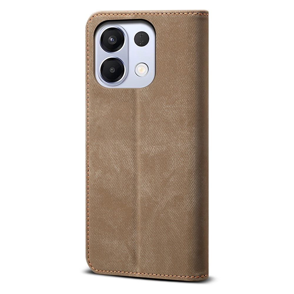 For Oppo K13 5G / K12s Case Jeans Cloth Texture Anti-Scratch Leather Stand Phone Cover - Khaki