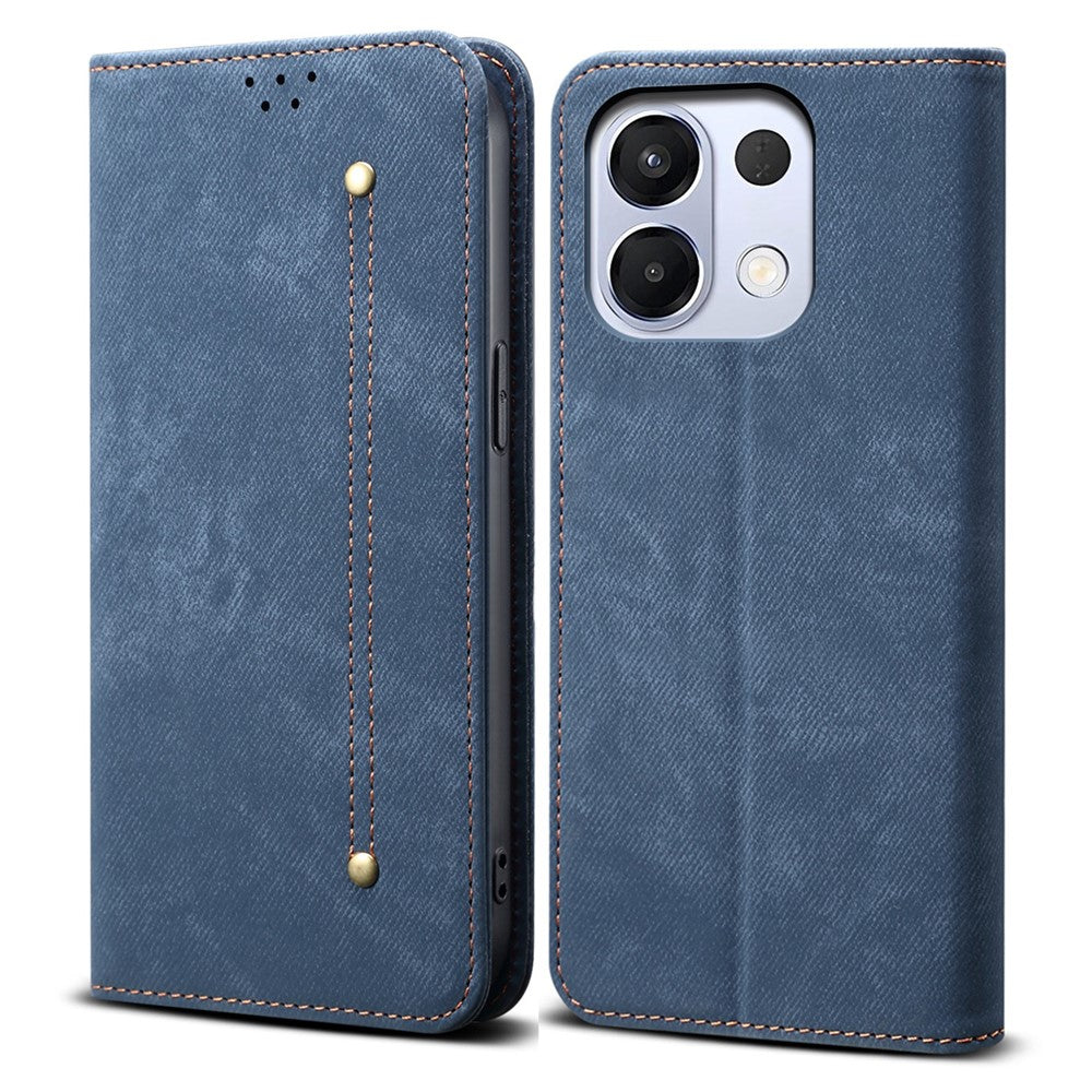 For Oppo K13 5G / K12s Case Jeans Cloth Texture Anti-Scratch Leather Stand Phone Cover - Blue