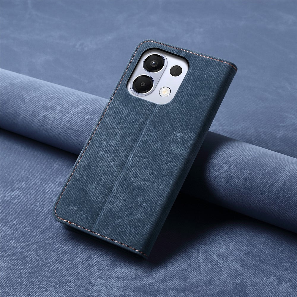 For Oppo K13 5G / K12s Case Jeans Cloth Texture Anti-Scratch Leather Stand Phone Cover - Blue