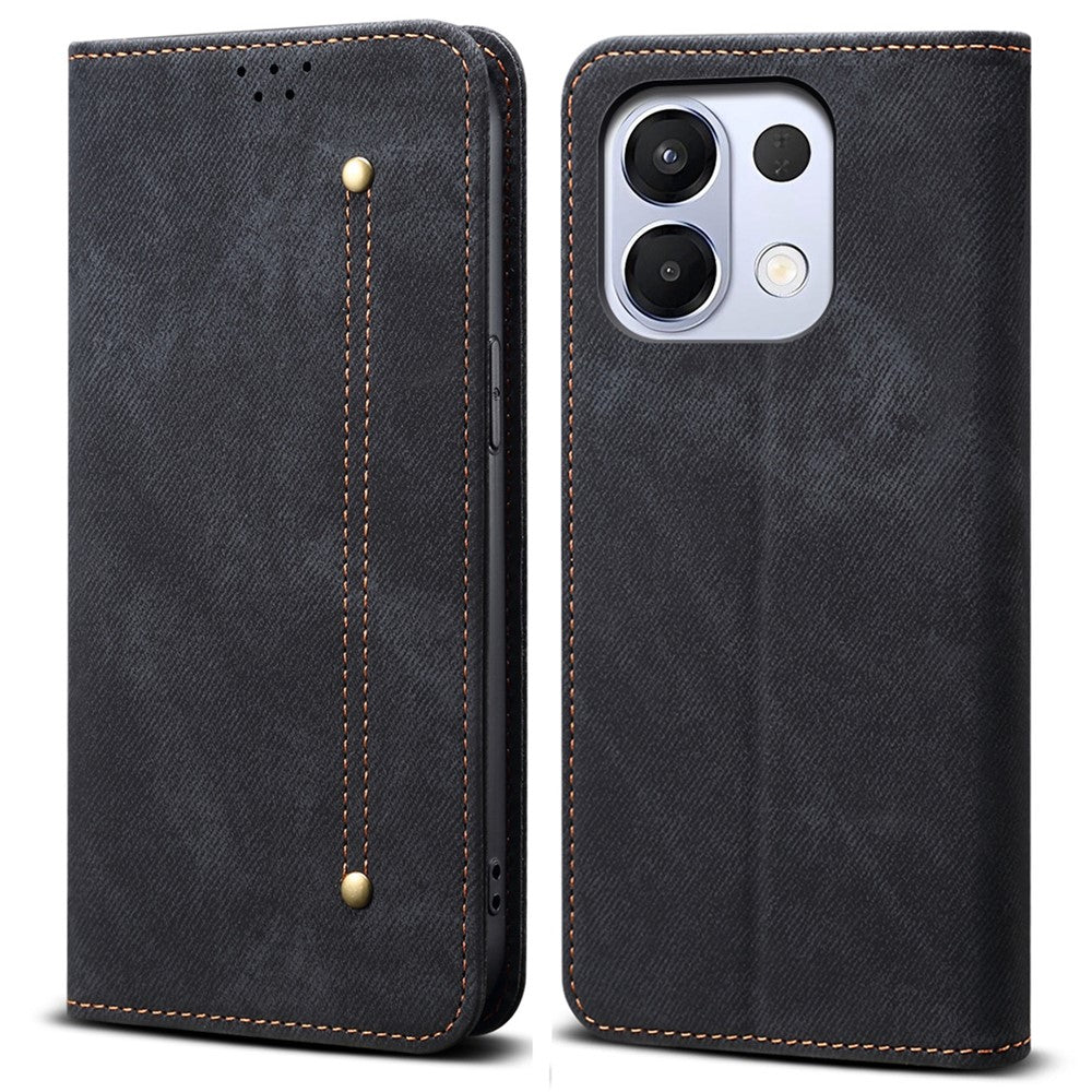 For Oppo K13 5G / K12s Case Jeans Cloth Texture Anti-Scratch Leather Stand Phone Cover - Black