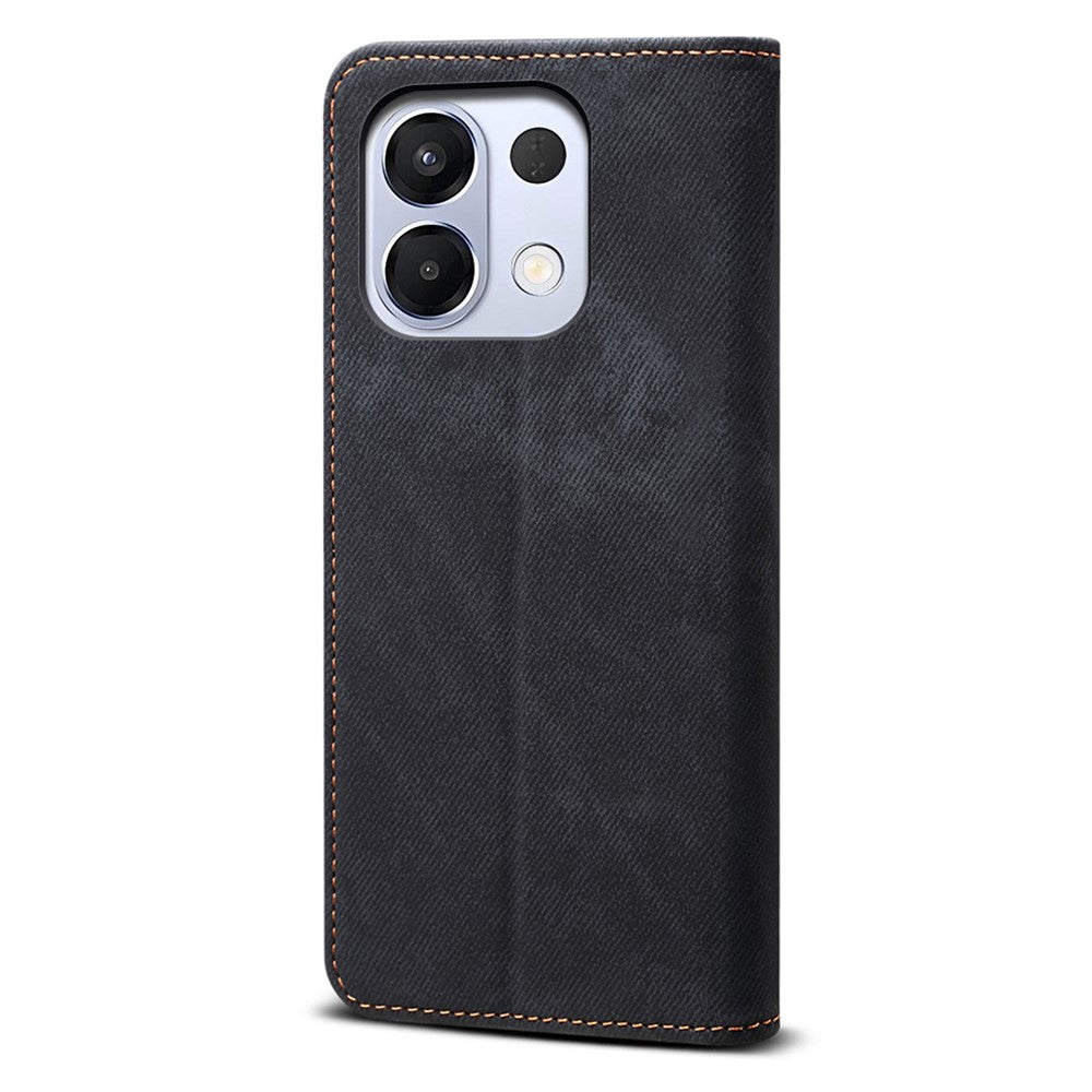 For Oppo K13 5G / K12s Case Jeans Cloth Texture Anti-Scratch Leather Stand Phone Cover - Black
