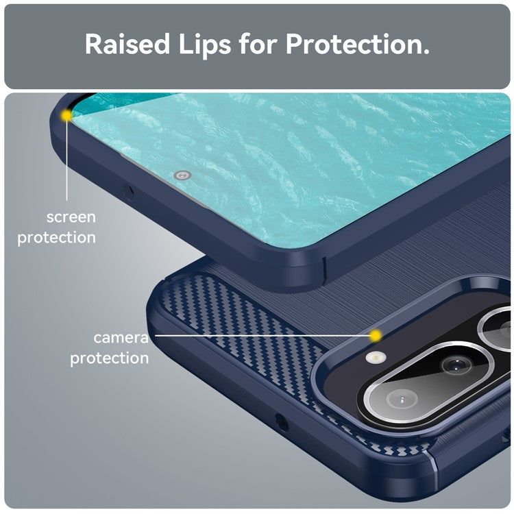 For Samsung Galaxy M56 5G / F56 5G Case Protective Phone Cover Carbon Fiber Texture Brushed - Blue