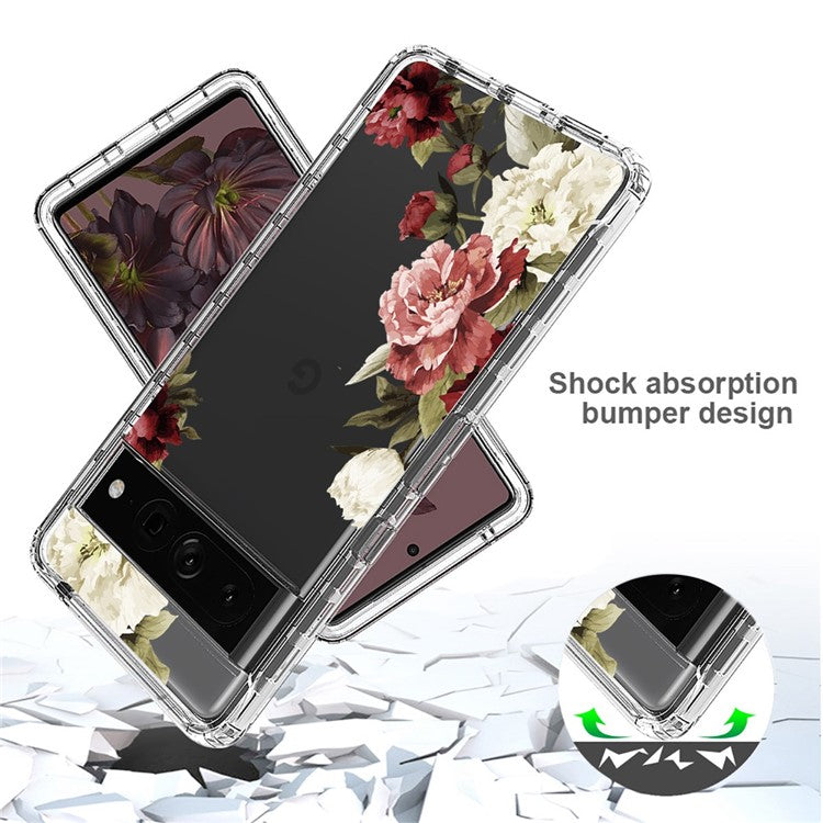 For Google Pixel 7 Pro 5G Stylish Pattern Printing Clear Phone Anti-drop Case 2-in-1 PC Frame + TPU Shockproof Cover - Trumpet Flower
