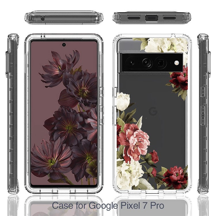 For Google Pixel 7 Pro 5G Stylish Pattern Printing Clear Phone Anti-drop Case 2-in-1 PC Frame + TPU Shockproof Cover - Trumpet Flower