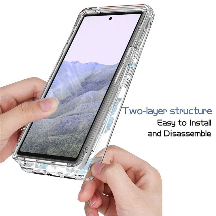 Clear Phone Case for Google Pixel 6 Pro 5G, Pattern Printing Anti-fall Hybrid PC + TPU Protective Cover - Blue Butterfly