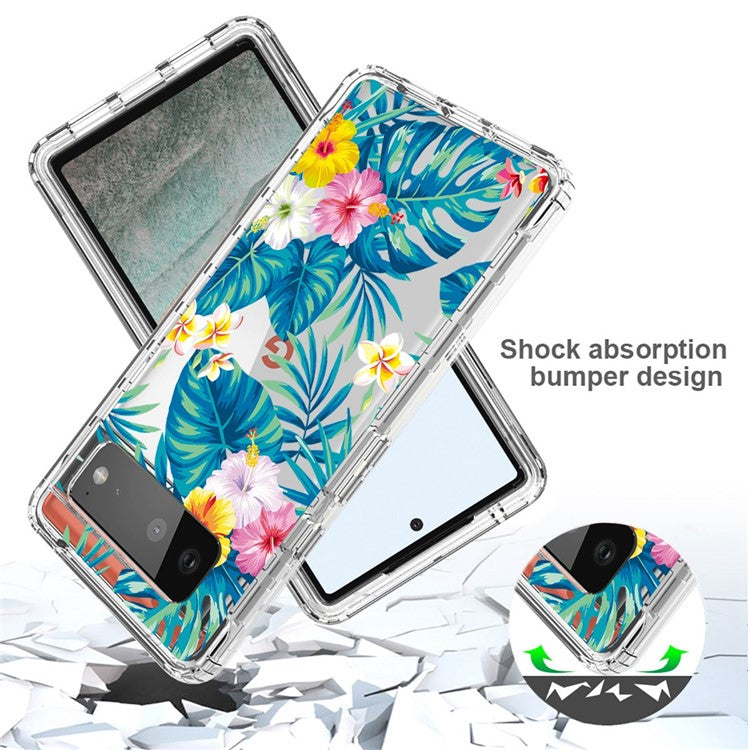 Clear Phone Case for Google Pixel 6 Pro 5G, Pattern Printing Anti-fall Hybrid PC + TPU Protective Cover - Plantain Leaf