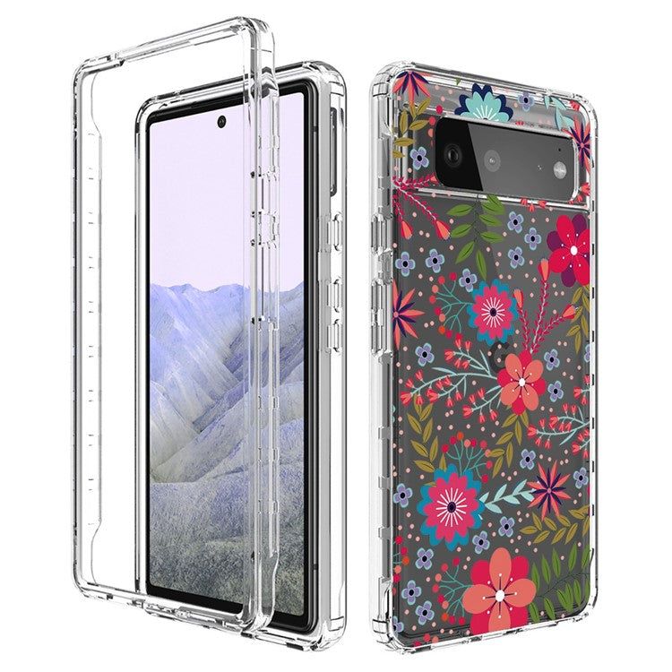 Clear Phone Case for Google Pixel 6 Pro 5G, Pattern Printing Anti-fall Hybrid PC + TPU Protective Cover - Flower and Leaf