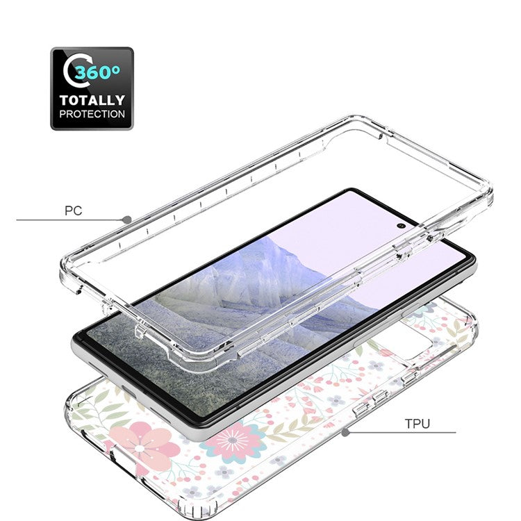 Clear Phone Case for Google Pixel 6 Pro 5G, Pattern Printing Anti-fall Hybrid PC + TPU Protective Cover - Flower and Leaf