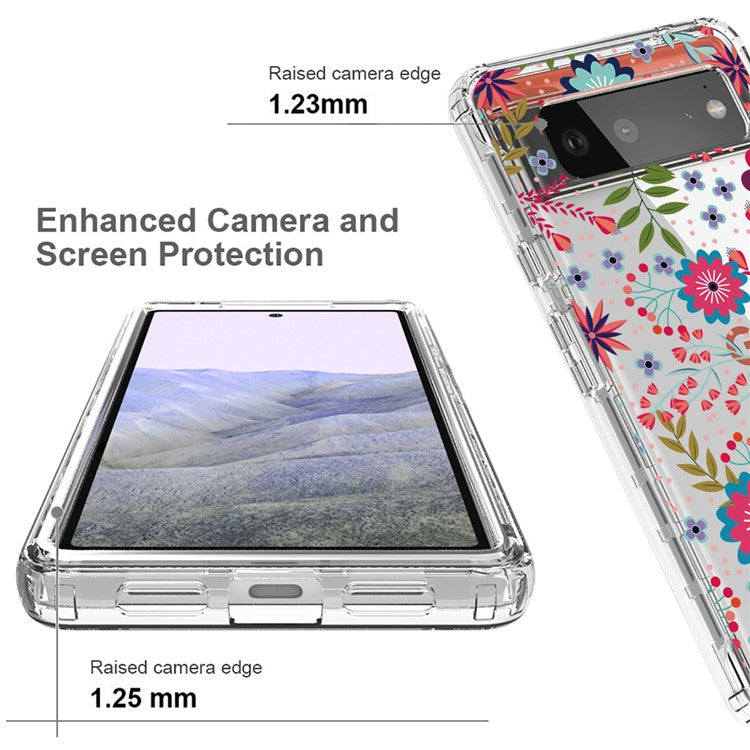Clear Phone Case for Google Pixel 6 Pro 5G, Pattern Printing Anti-fall Hybrid PC + TPU Protective Cover - Flower and Leaf