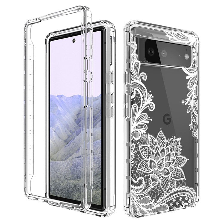 Clear Phone Case for Google Pixel 6 Pro 5G, Pattern Printing Anti-fall Hybrid PC + TPU Protective Cover - Mandala Flower