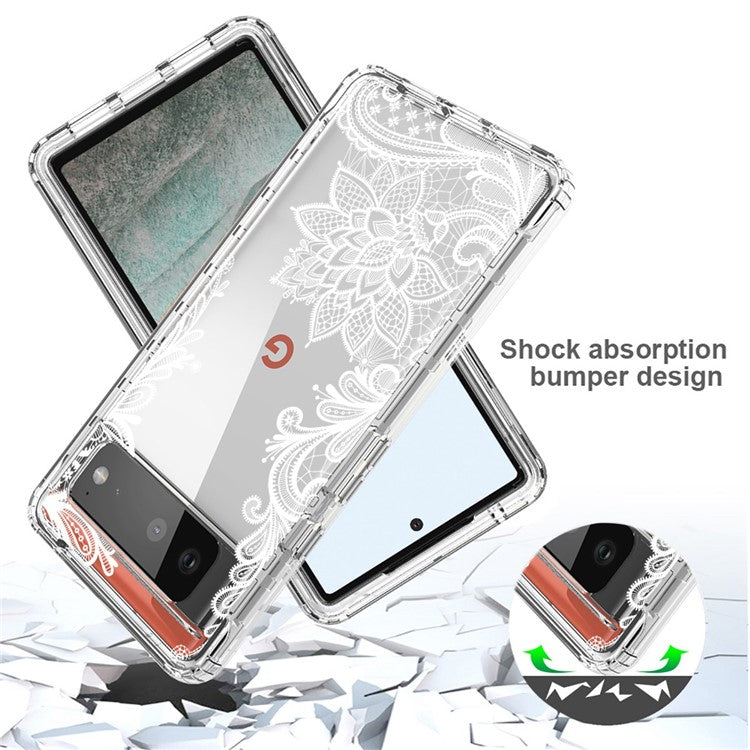 Clear Phone Case for Google Pixel 6 Pro 5G, Pattern Printing Anti-fall Hybrid PC + TPU Protective Cover - Mandala Flower