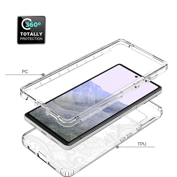 Clear Phone Case for Google Pixel 6 Pro 5G, Pattern Printing Anti-fall Hybrid PC + TPU Protective Cover - Mandala Flower