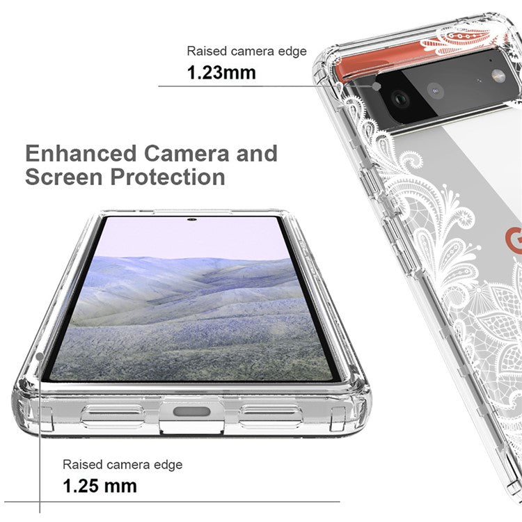 Clear Phone Case for Google Pixel 6 Pro 5G, Pattern Printing Anti-fall Hybrid PC + TPU Protective Cover - Mandala Flower