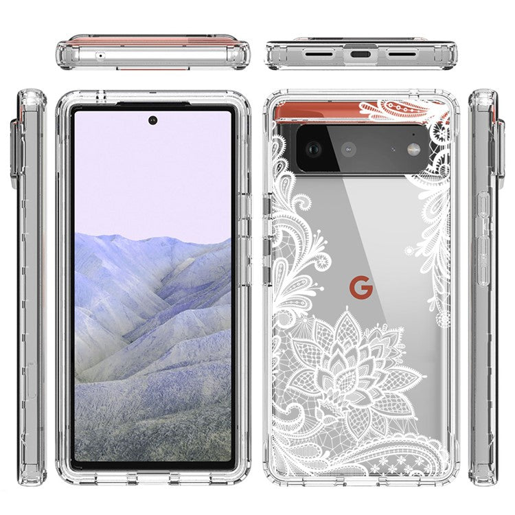 Clear Phone Case for Google Pixel 6 Pro 5G, Pattern Printing Anti-fall Hybrid PC + TPU Protective Cover - Mandala Flower