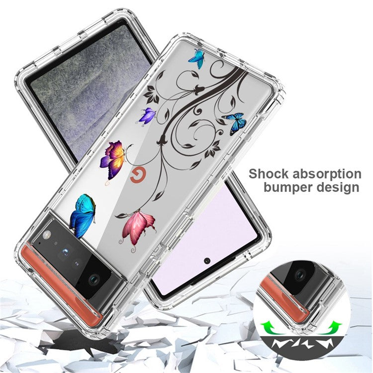 Clear Phone Case for Google Pixel 6 Pro 5G, Pattern Printing Anti-fall Hybrid PC + TPU Protective Cover - Tree and Butterfly