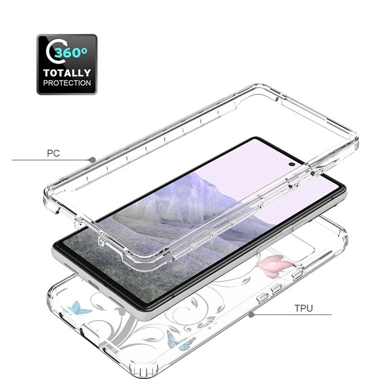 Clear Phone Case for Google Pixel 6 Pro 5G, Pattern Printing Anti-fall Hybrid PC + TPU Protective Cover - Tree and Butterfly