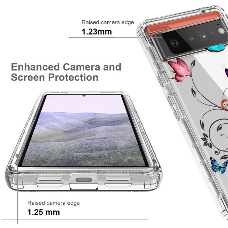 Clear Phone Case for Google Pixel 6 Pro 5G, Pattern Printing Anti-fall Hybrid PC + TPU Protective Cover - Tree and Butterfly