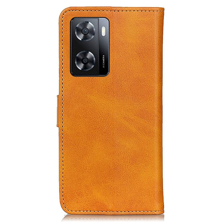Phone Protective Case for Oppo A57 4G / A57s 4G, Cowhide Texture PU Leather Stand Wallet Cover Magnetic Clasp Shockproof Shell - Brown