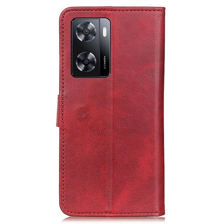 Phone Protective Case for Oppo A57 4G / A57s 4G, Cowhide Texture PU Leather Stand Wallet Cover Magnetic Clasp Shockproof Shell - Red