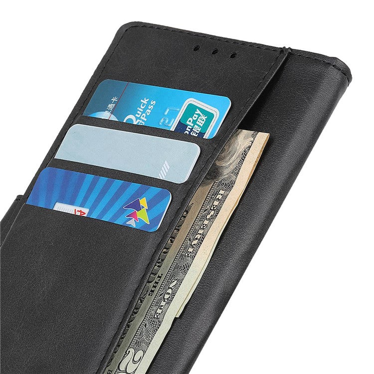 Phone Stand Wallet Case for Oppo A17 4G, Magnetic Clasp Cowhide Texture PU Leather Shockproof Cover - Black