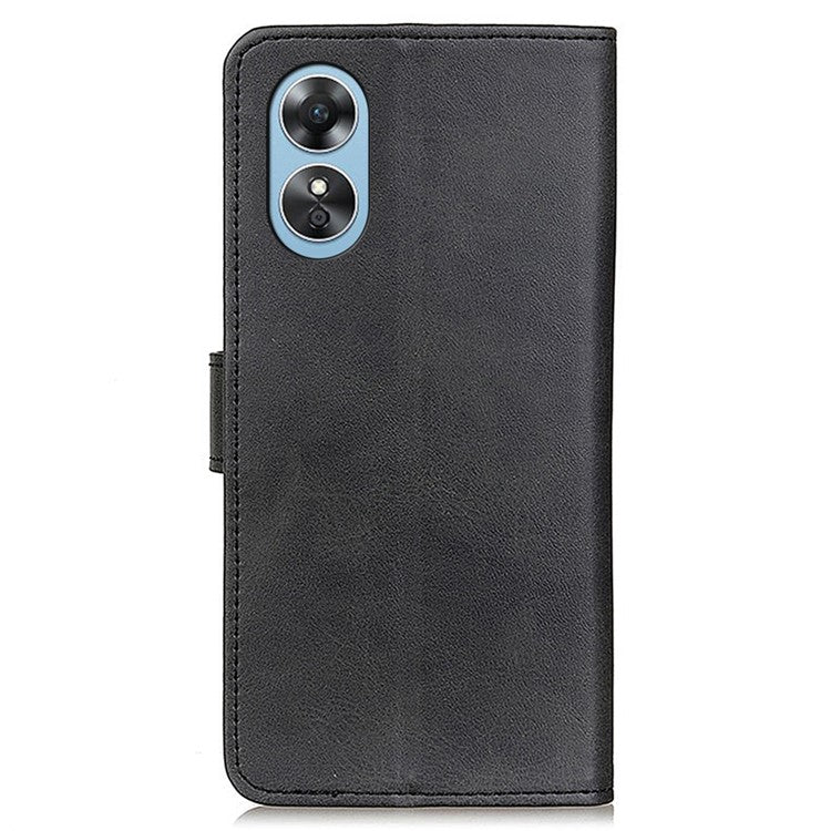 Phone Stand Wallet Case for Oppo A17 4G, Magnetic Clasp Cowhide Texture PU Leather Shockproof Cover - Black