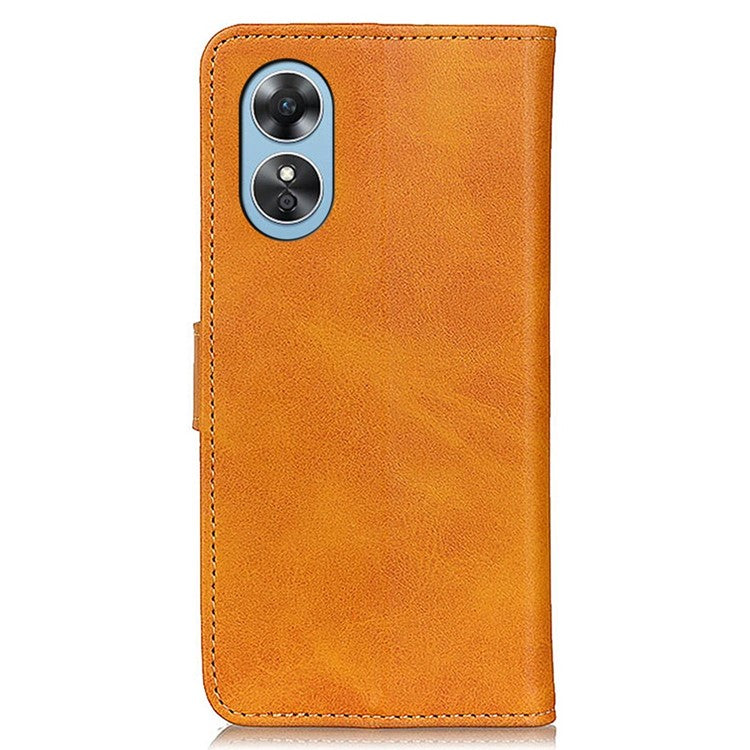 Phone Stand Wallet Case for Oppo A17 4G, Magnetic Clasp Cowhide Texture PU Leather Shockproof Cover - Brown