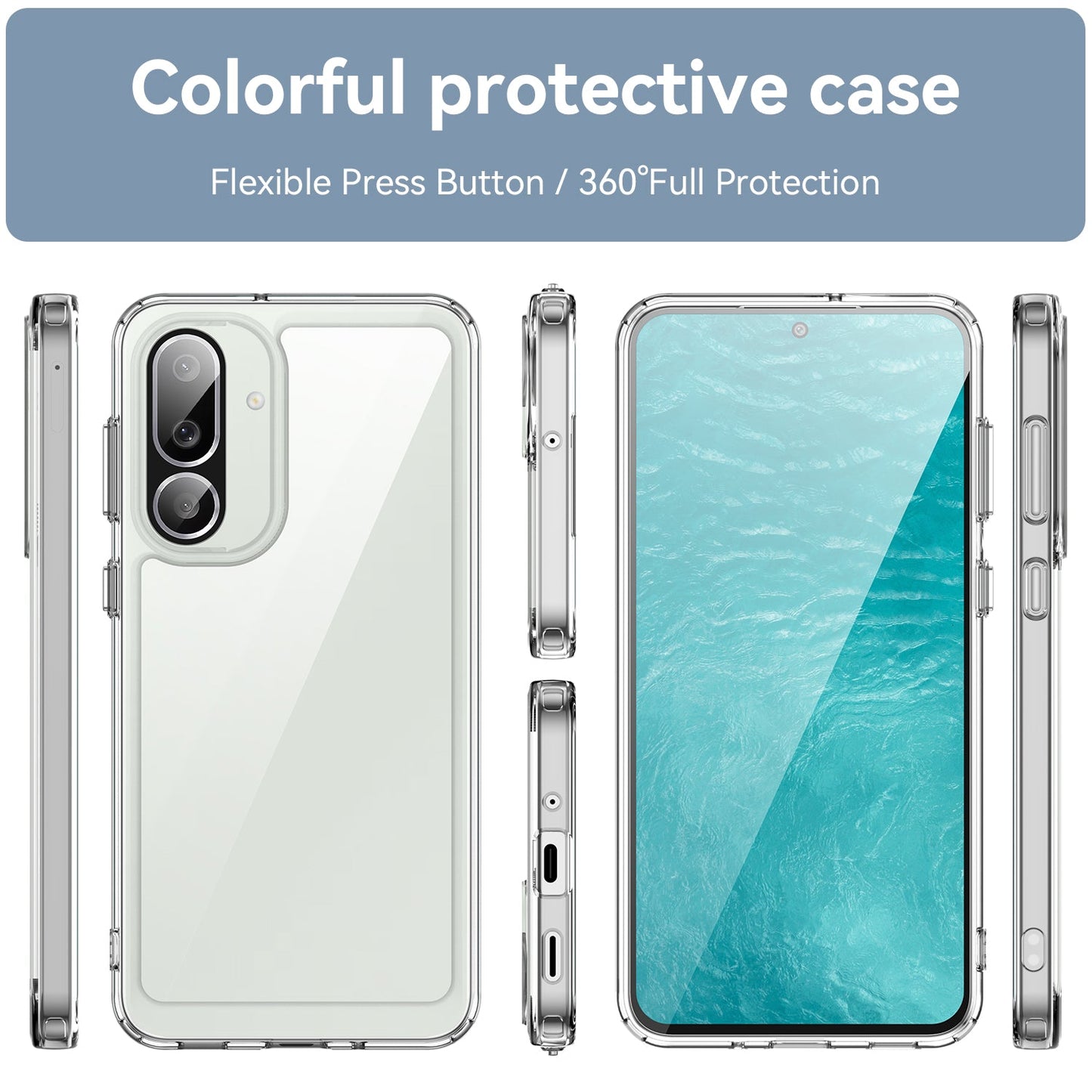 For Samsung Galaxy M56 5G Clear Phone Case WANLONFENG MF2 Series TPU Acrylic Cover with 2Pcs Tempered Glass - Transparent