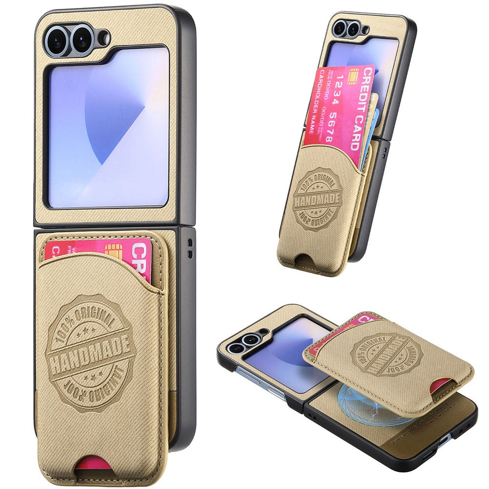 For Samsung Galaxy Z Flip7 FE 5G / Z Flip6 5G Case with Card Bag Compatible with MagSafe Denim Texture Leather Back Cover - Khaki