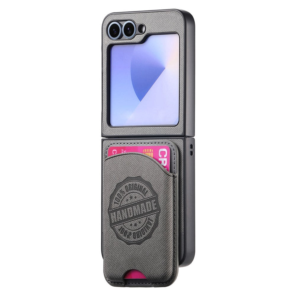 For Samsung Galaxy Z Flip7 FE 5G / Z Flip6 5G Case with Card Bag Compatible with MagSafe Denim Texture Leather Back Cover - Grey