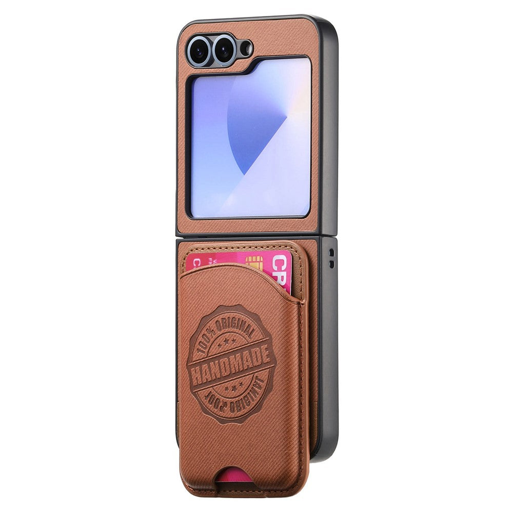 For Samsung Galaxy Z Flip7 FE 5G / Z Flip6 5G Case with Card Bag Compatible with MagSafe Denim Texture Leather Back Cover - Brown