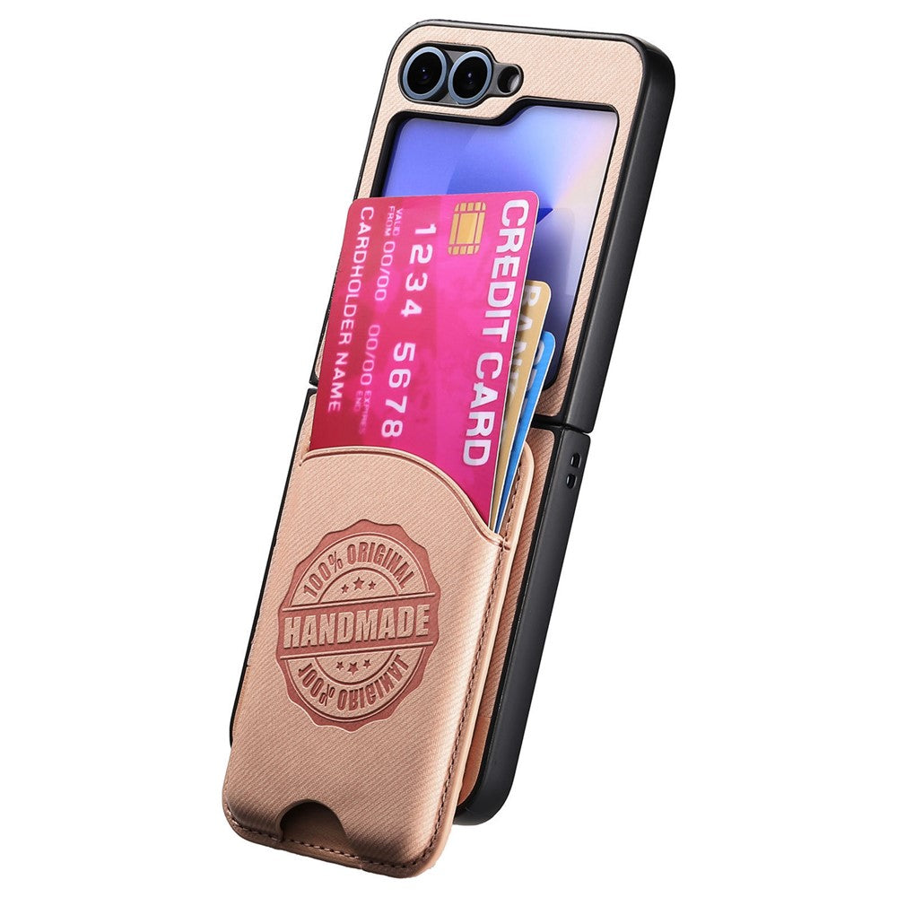 For Samsung Galaxy Z Flip7 FE 5G / Z Flip6 5G Case with Card Bag Compatible with MagSafe Denim Texture Leather Back Cover - Pink