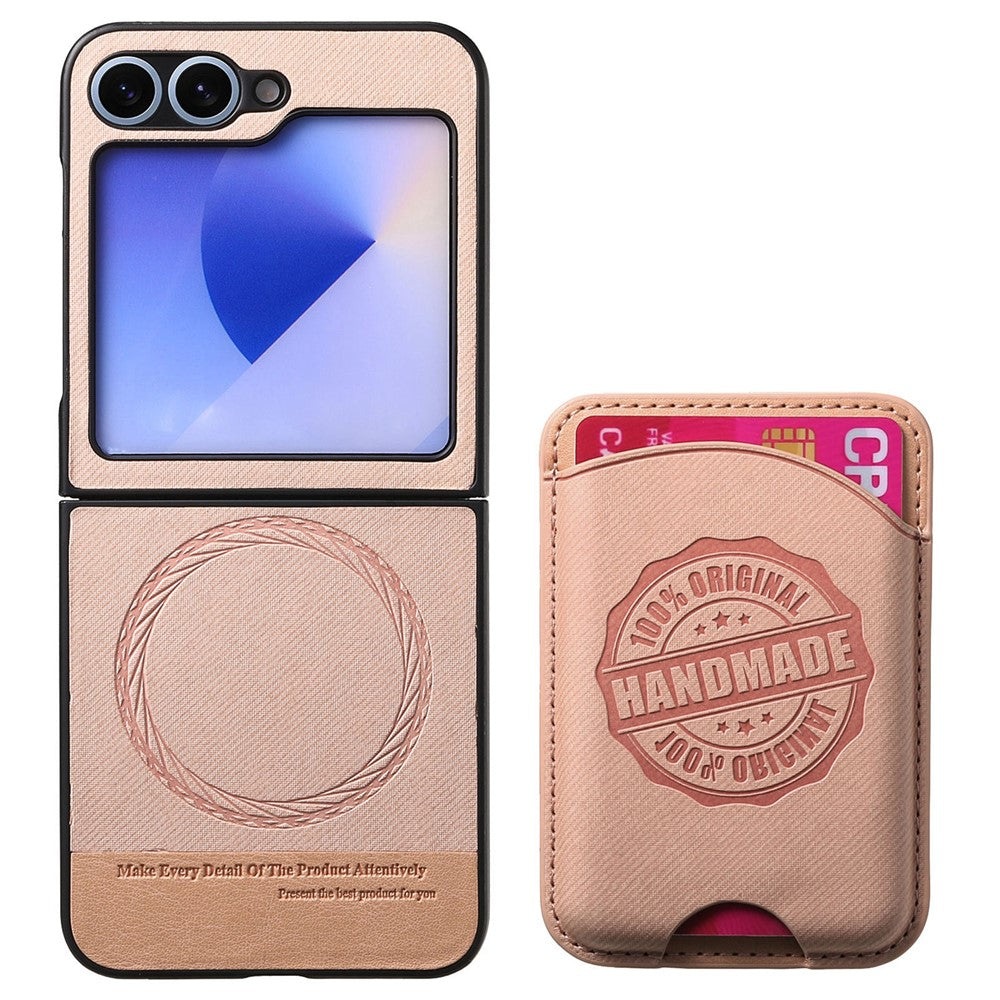 For Samsung Galaxy Z Flip7 FE 5G / Z Flip6 5G Case with Card Bag Compatible with MagSafe Denim Texture Leather Back Cover - Pink