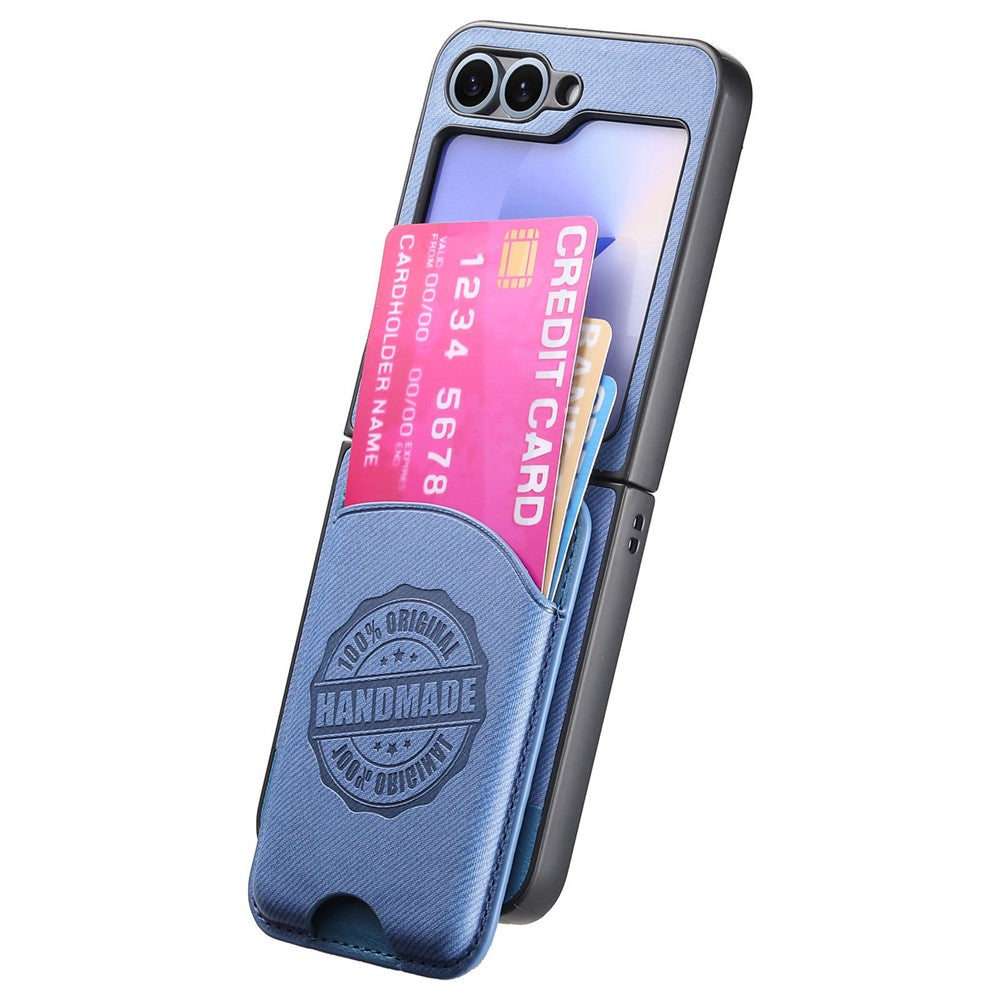 For Samsung Galaxy Z Flip7 FE 5G / Z Flip6 5G Case with Card Bag Compatible with MagSafe Denim Texture Leather Back Cover - Blue