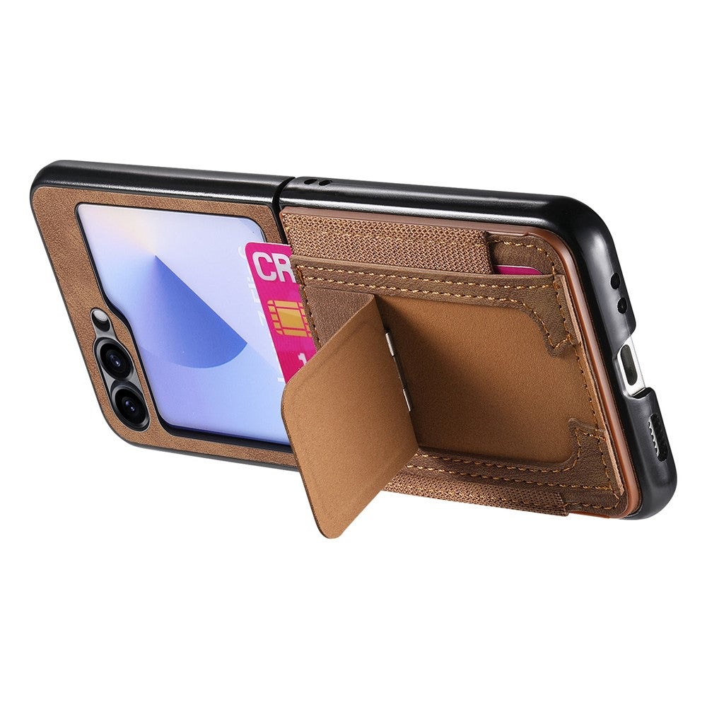 For Samsung Galaxy Z Flip7 FE 5G / Z Flip6 5G Case Kickstand Retro Leather Back Cover with Card Holder - Brown