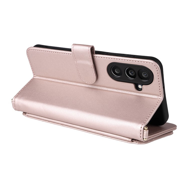 For Samsung Galaxy M56 5G Case with Shoulder / Wrist Strap Leather Phone Cover Stand Wallet - Pink