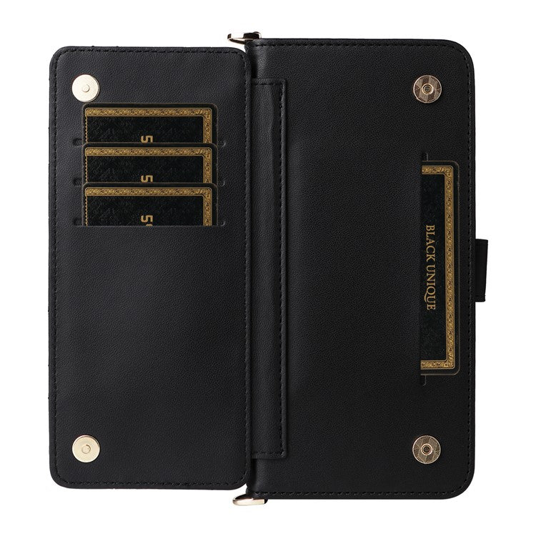 For Samsung Galaxy M56 5G Case with Shoulder / Wrist Strap Leather Phone Cover Stand Wallet - Black