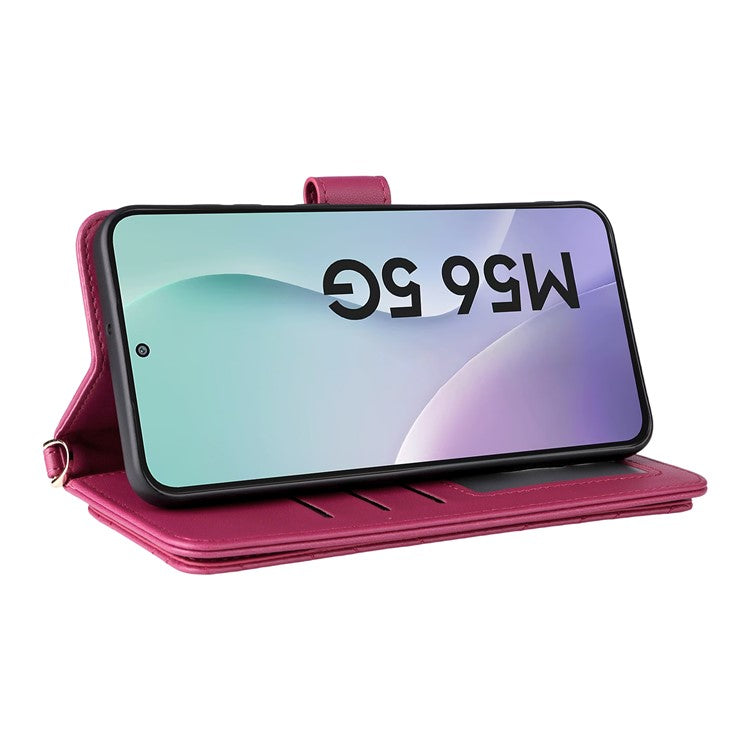 For Samsung Galaxy M56 5G Case with Shoulder / Wrist Strap Leather Phone Cover Stand Wallet - Rose