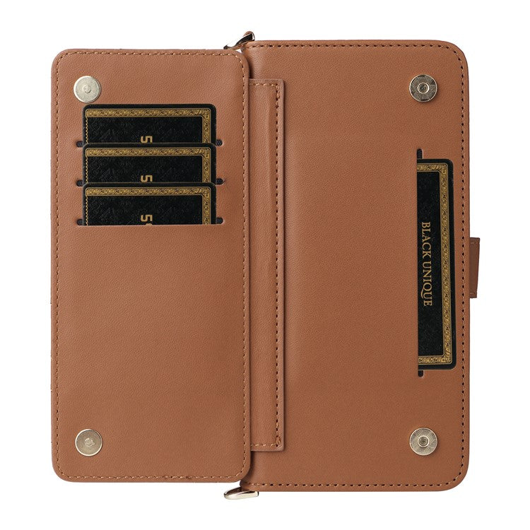 For Samsung Galaxy M56 5G Case with Shoulder / Wrist Strap Leather Phone Cover Stand Wallet - Brown