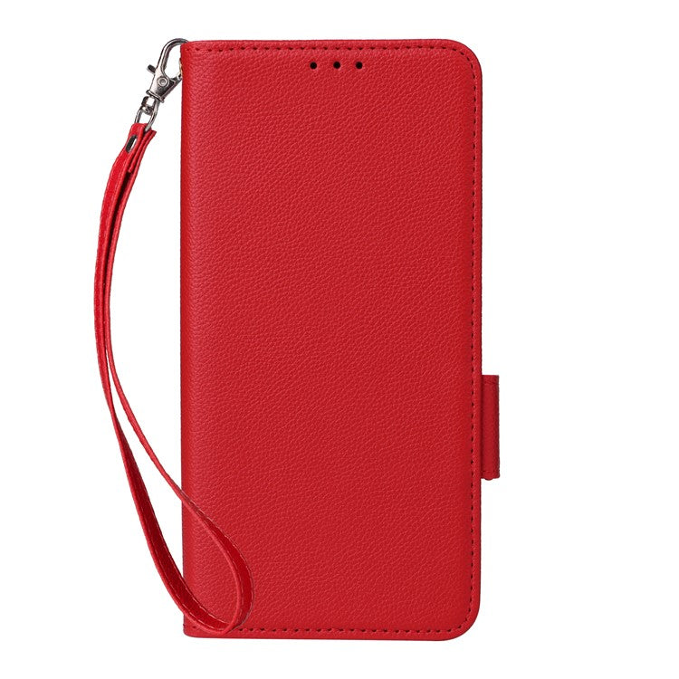 For Samsung Galaxy M56 5G Case with Wrist Strap Litchi Texture PU Leather Wallet Phone Cover - Red