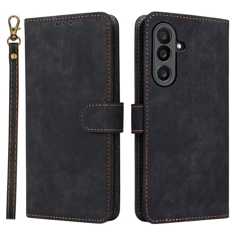 For Samsung Galaxy M56 5G Case Wallet RFID Blocking PU Leather Phone Cover Stand with Strap - Black