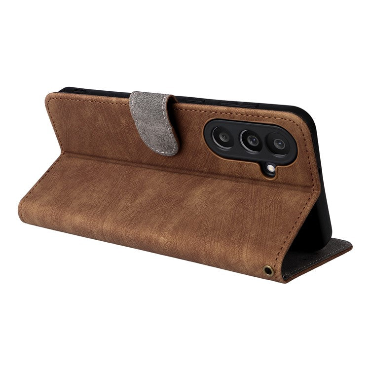 For Samsung Galaxy M56 5G Case Wallet RFID Blocking PU Leather Phone Cover Stand with Strap - Brown