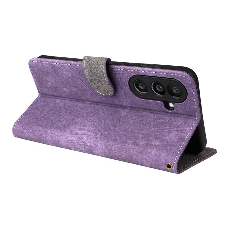 For Samsung Galaxy M56 5G Case Wallet RFID Blocking PU Leather Phone Cover Stand with Strap - Purple