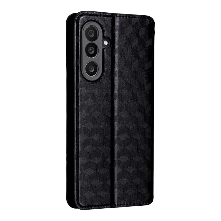 For Samsung Galaxy M56 5G Case Wallet Rhombus Imprinted Leather Phone Cover - Black