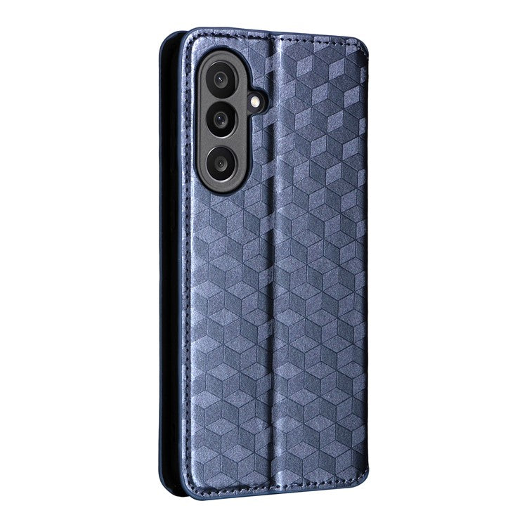 For Samsung Galaxy M56 5G Case Wallet Rhombus Imprinted Leather Phone Cover - Blue