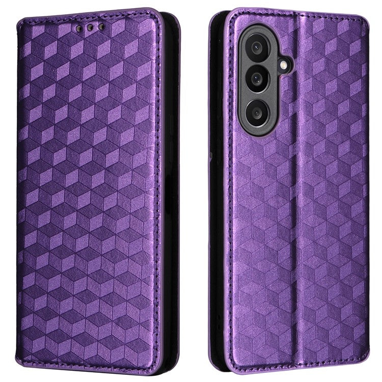 For Samsung Galaxy M56 5G Case Wallet Rhombus Imprinted Leather Phone Cover - Purple
