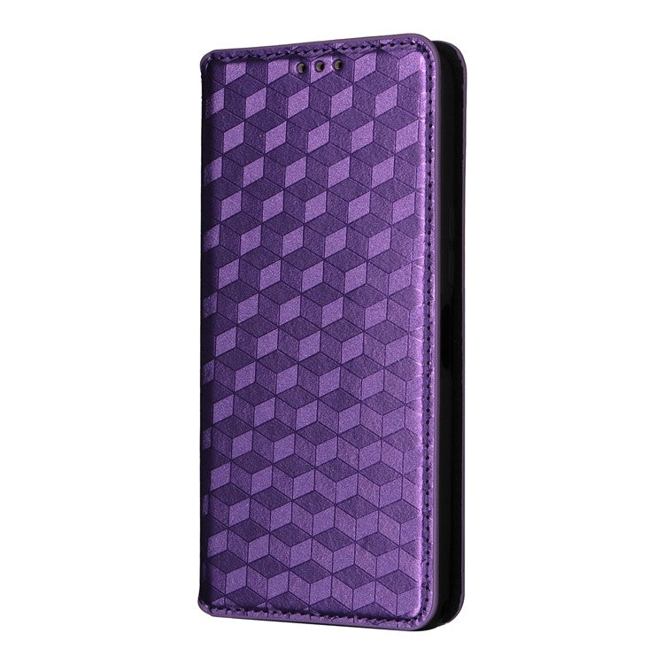 For Samsung Galaxy M56 5G Case Wallet Rhombus Imprinted Leather Phone Cover - Purple