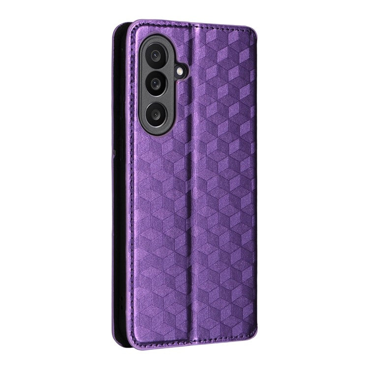 For Samsung Galaxy M56 5G Case Wallet Rhombus Imprinted Leather Phone Cover - Purple