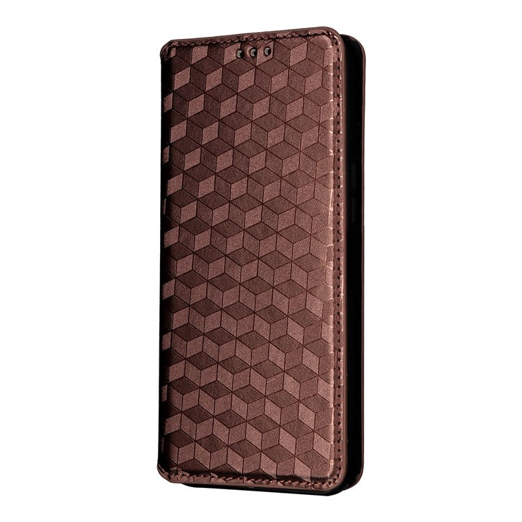 For Samsung Galaxy M56 5G Case Wallet Rhombus Imprinted Leather Phone Cover - Brown